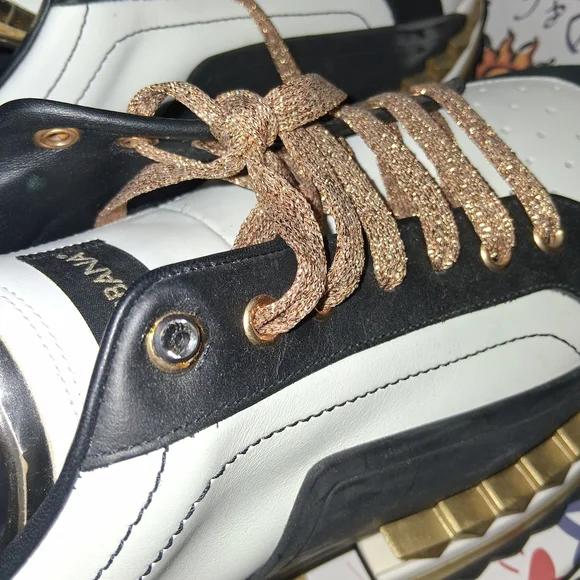 Dolce & Gabbana Black and White Sneakers with Gold Accents